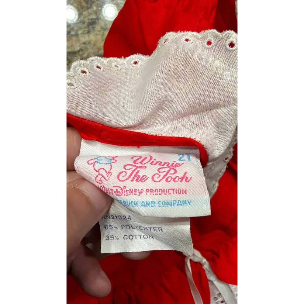Vintage Winnie The Pooh Disney Red Smocked Floral Lace Dress Girls 2T Holiday